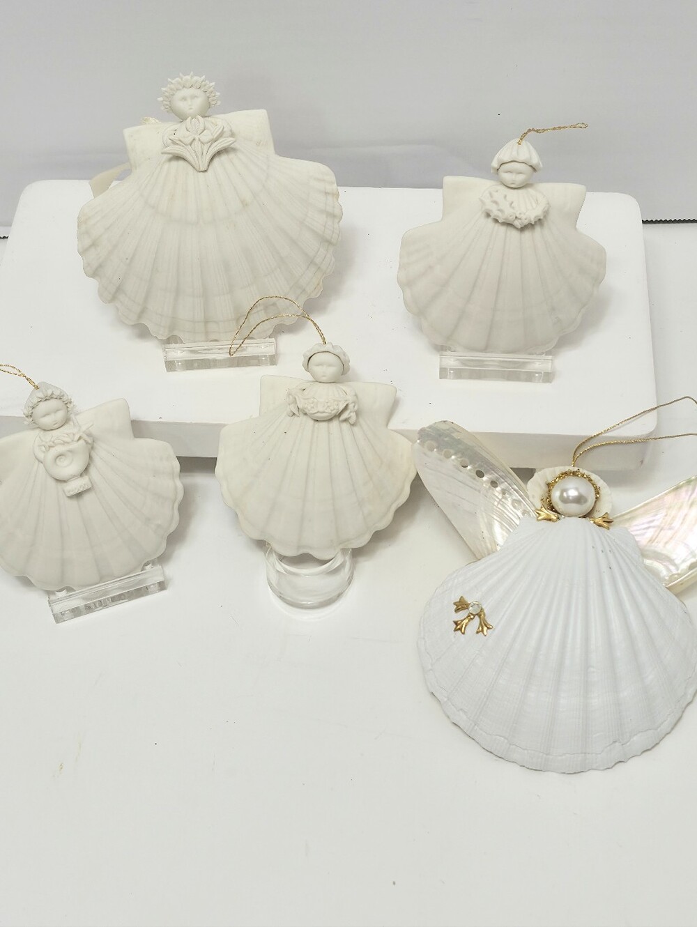 White Shell Angel Ornaments - Holiday Home Décor lot of 5